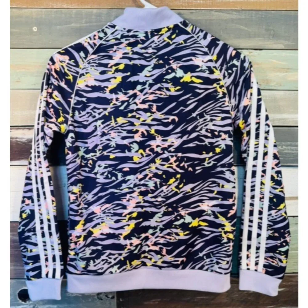Adidas Girls Purple Animal Zebra Print Zip Track Jacket M (11-12) USED - Picture 4 of 7